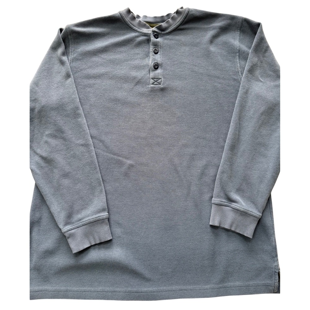 Vintage LL Bean Mens Heavyweight Thermal Henley Shirt Blue XL Tall Waffle Knit